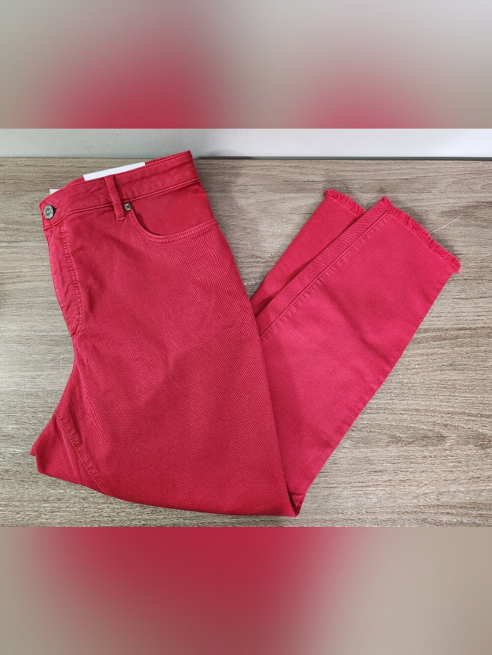 LOFT Jeans Red Curvy Skinny Slim Pockets Pants